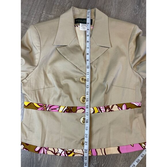 Harve Benard Khaki Buttoned Safari Colorful Detail Jacket Sz 8 - Picture 9 of 10